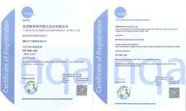 China ERBIWA Mould Industrial Co., Ltd certification
